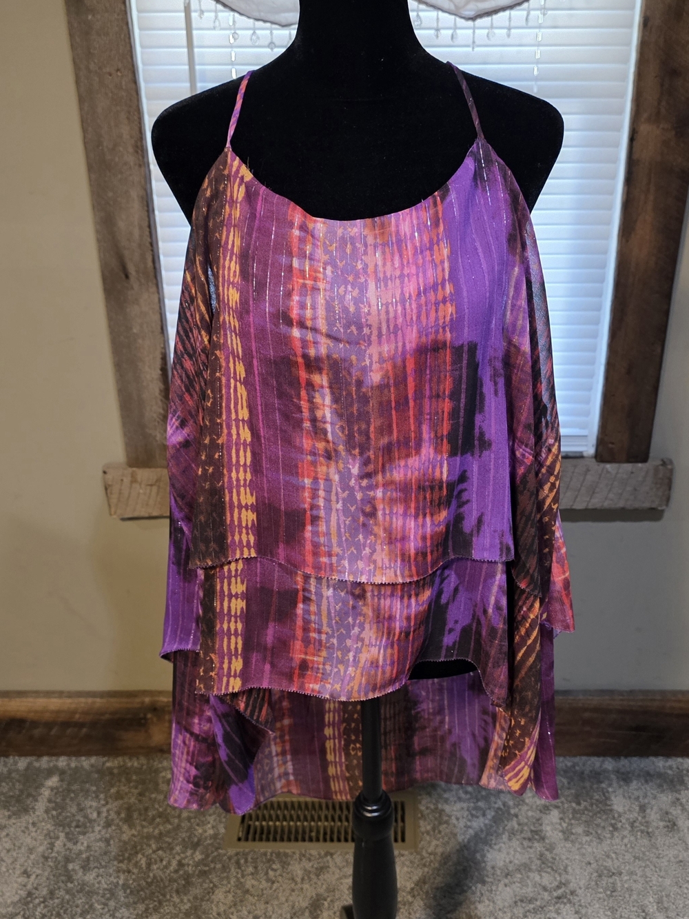 a.n.a Purple Multi-Color Layered Spaghetti-Strap Camisole